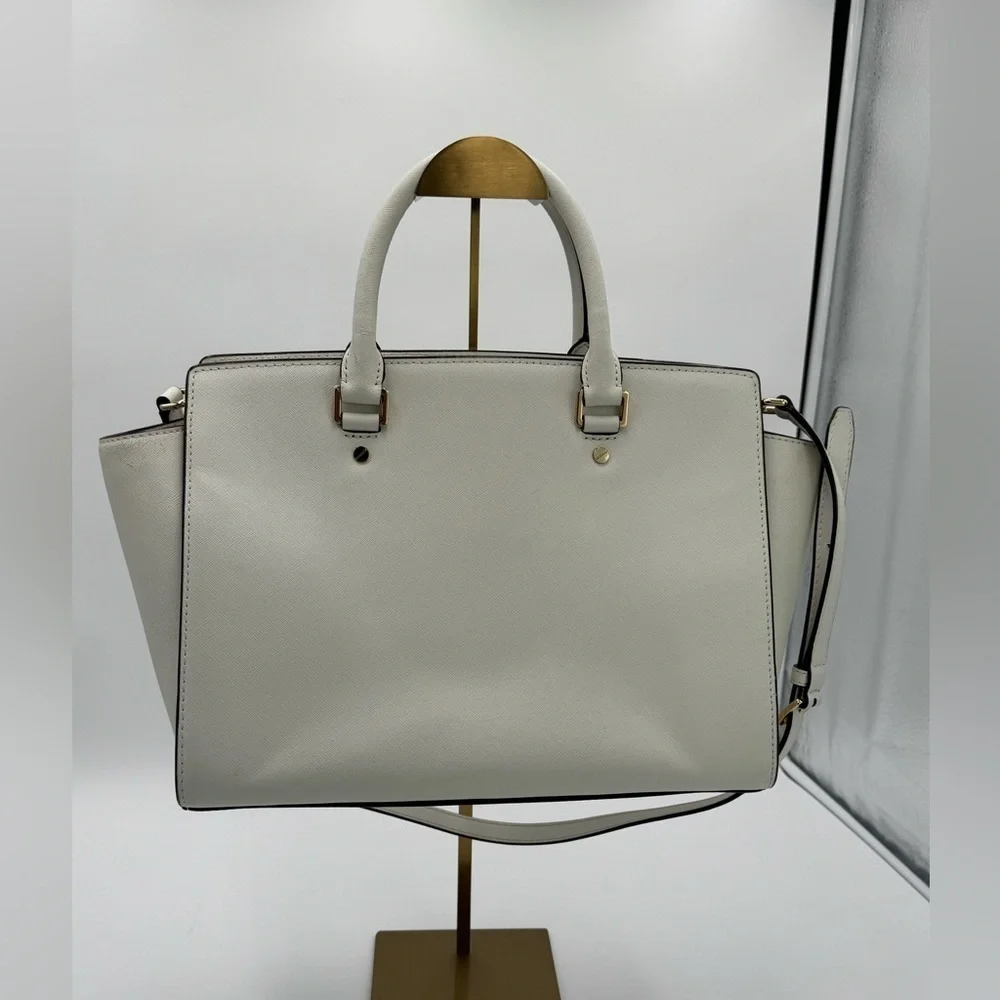 Michael Kors Selma White Saffiano Satchel With Dust Bag